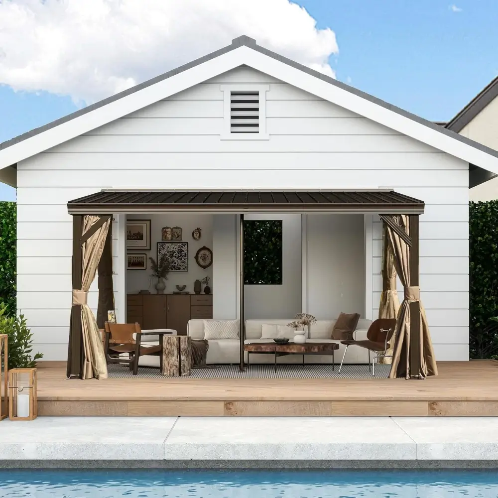 Wall-Mounted Hardtop Gazebo with Drainage Gutters - Image 43