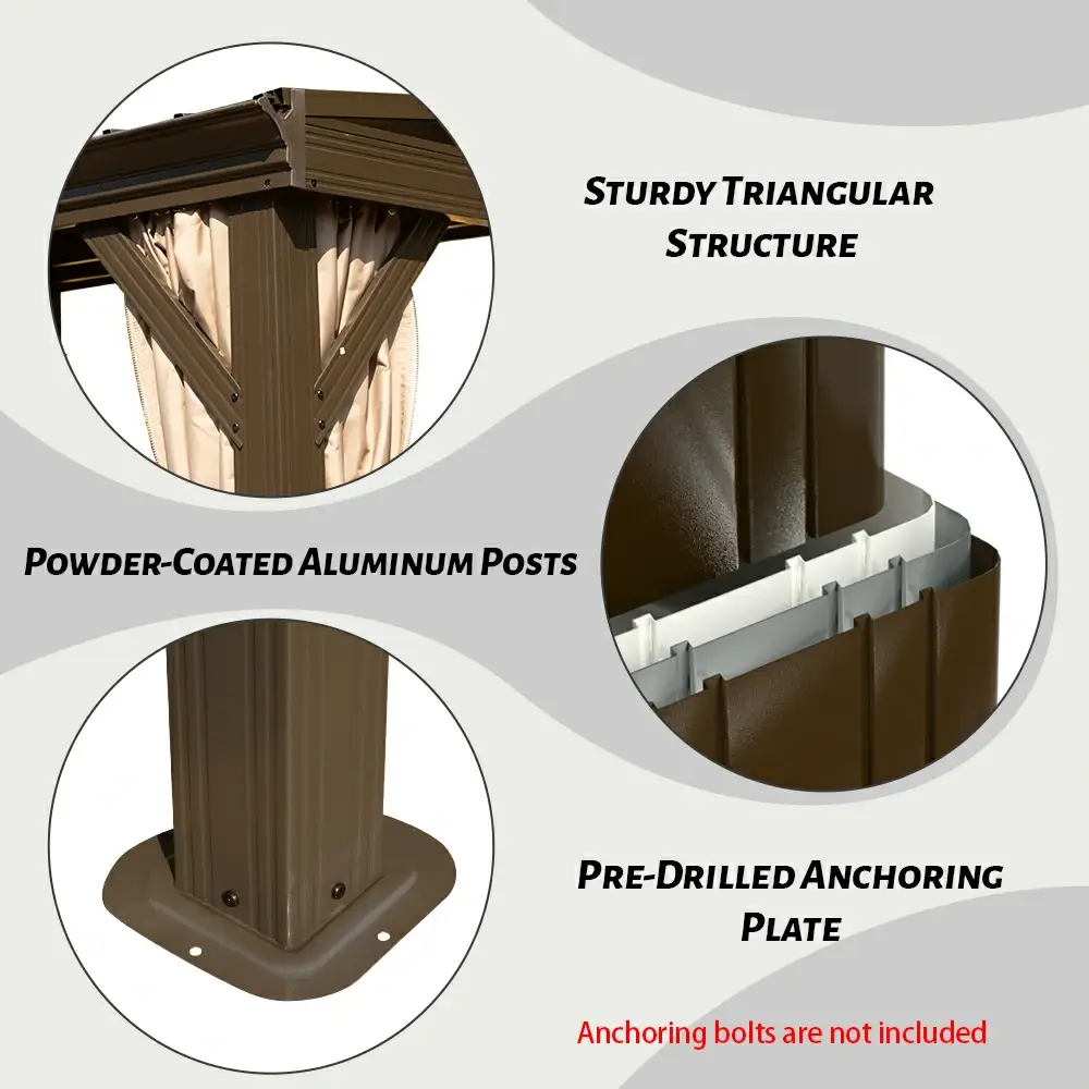 Wall-Mounted Hardtop Gazebo with Drainage Gutters - Image 45