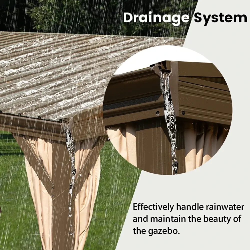 Wall-Mounted Hardtop Gazebo with Drainage Gutters - Image 46