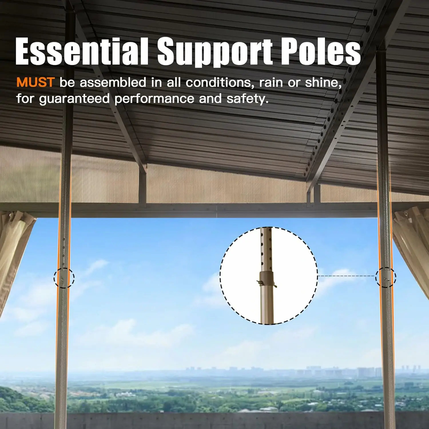 Wall-Mounted Hardtop Gazebo with Drainage Gutters - Image 48