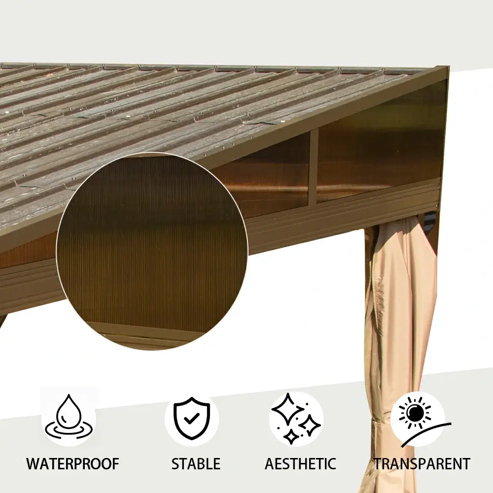 Wall-Mounted Hardtop Gazebo with Drainage Gutters - Image 50