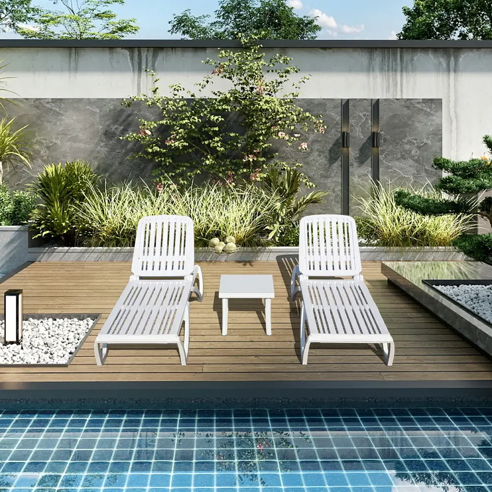 White Plastic Patio Chaise Lounge Sets - Image 17