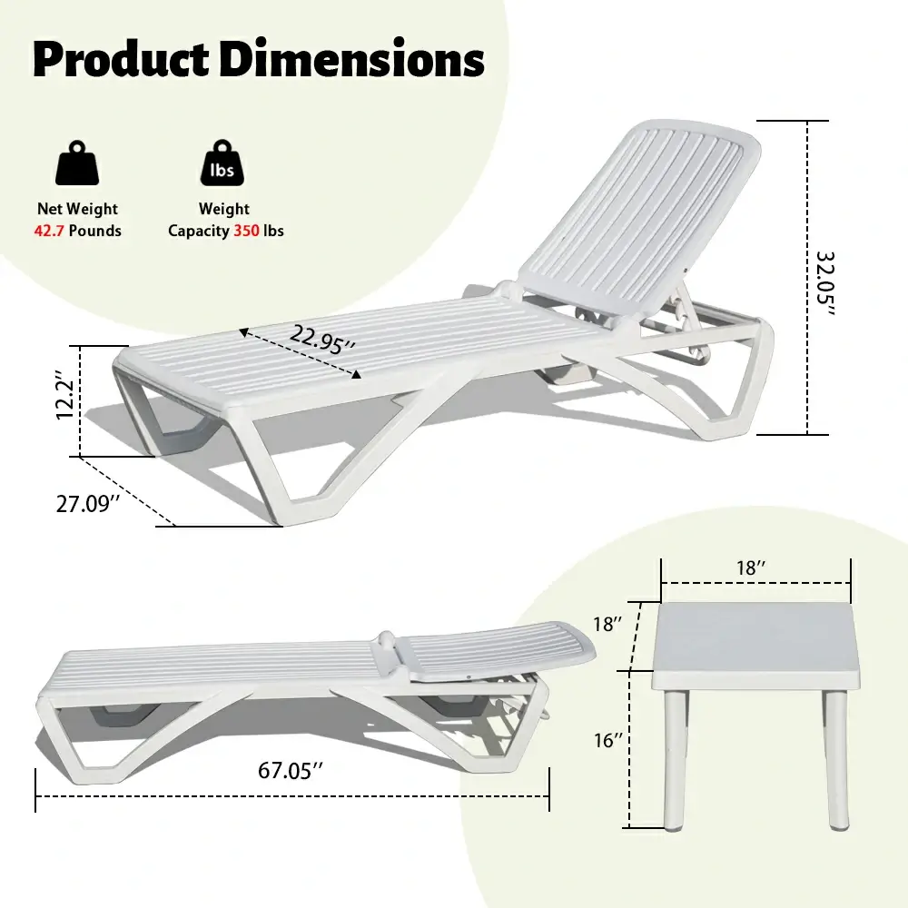 White Plastic Patio Chaise Lounge Sets - Image 19