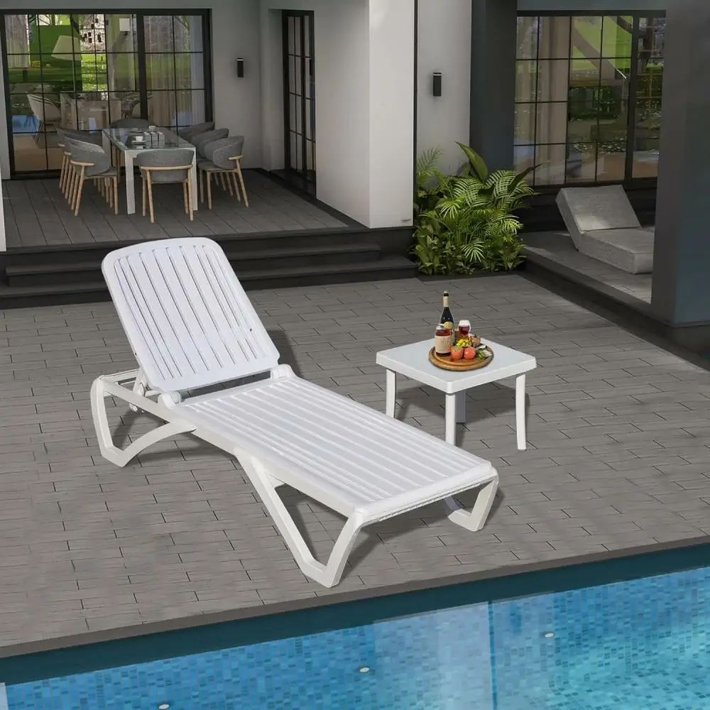 White Plastic Patio Chaise Lounge Sets - Image 9