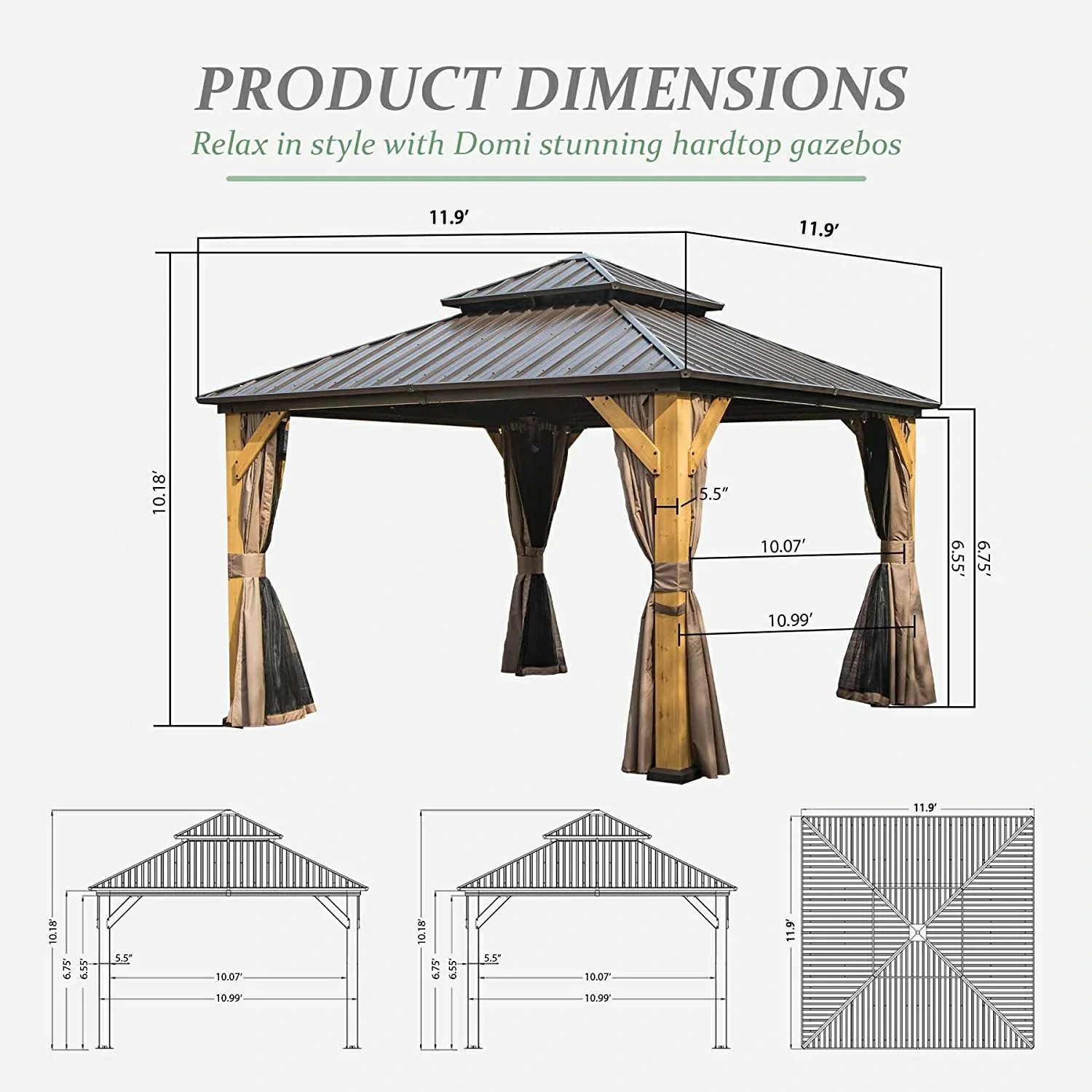 Wood Gazebo with Galvanized Steel Roof - Cedar Post - Image 11