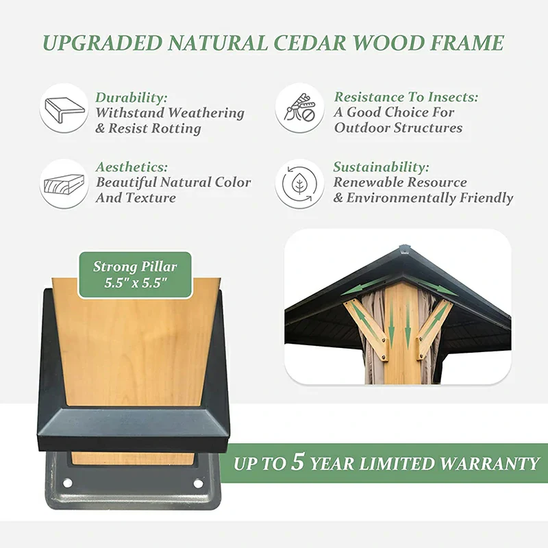 Wood Gazebo with Galvanized Steel Roof - Cedar Post - Image 12