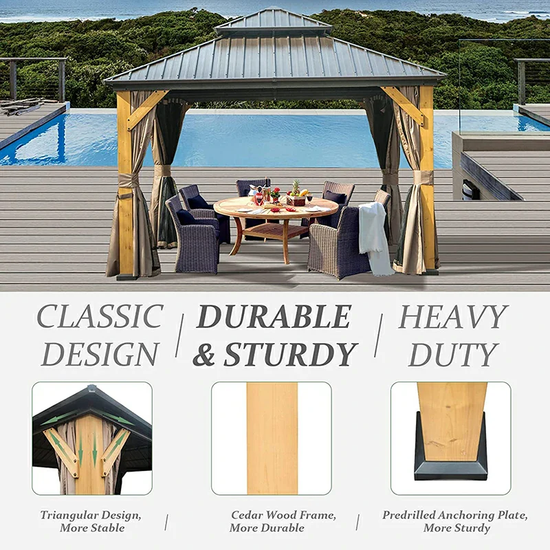 Wood Gazebo with Galvanized Steel Roof - Cedar Post - Image 18