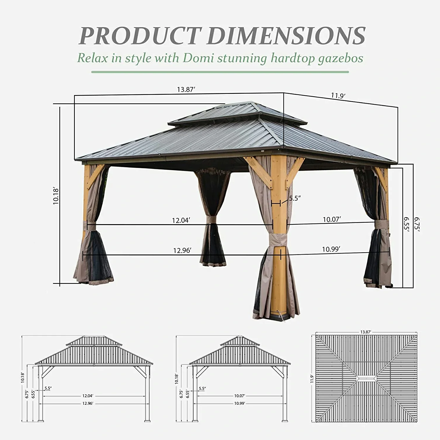 Wood Gazebo with Galvanized Steel Roof - Cedar Post - Image 22
