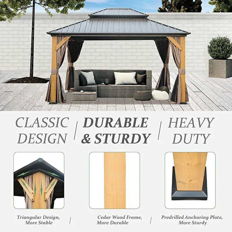 Wood Gazebo with Galvanized Steel Roof - Cedar Post - Image 28