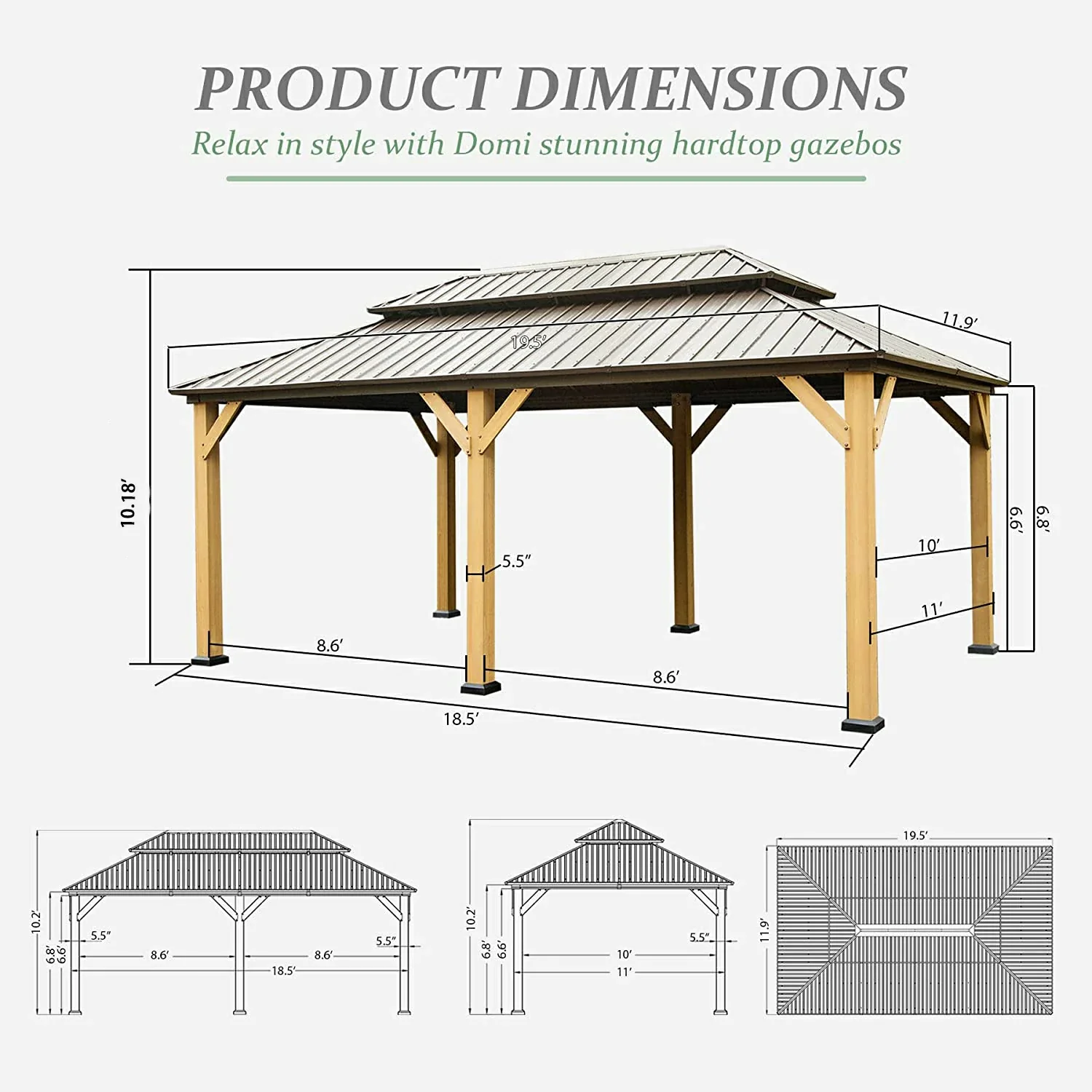 Wood Gazebo with Galvanized Steel Roof - Cedar Post - Image 31