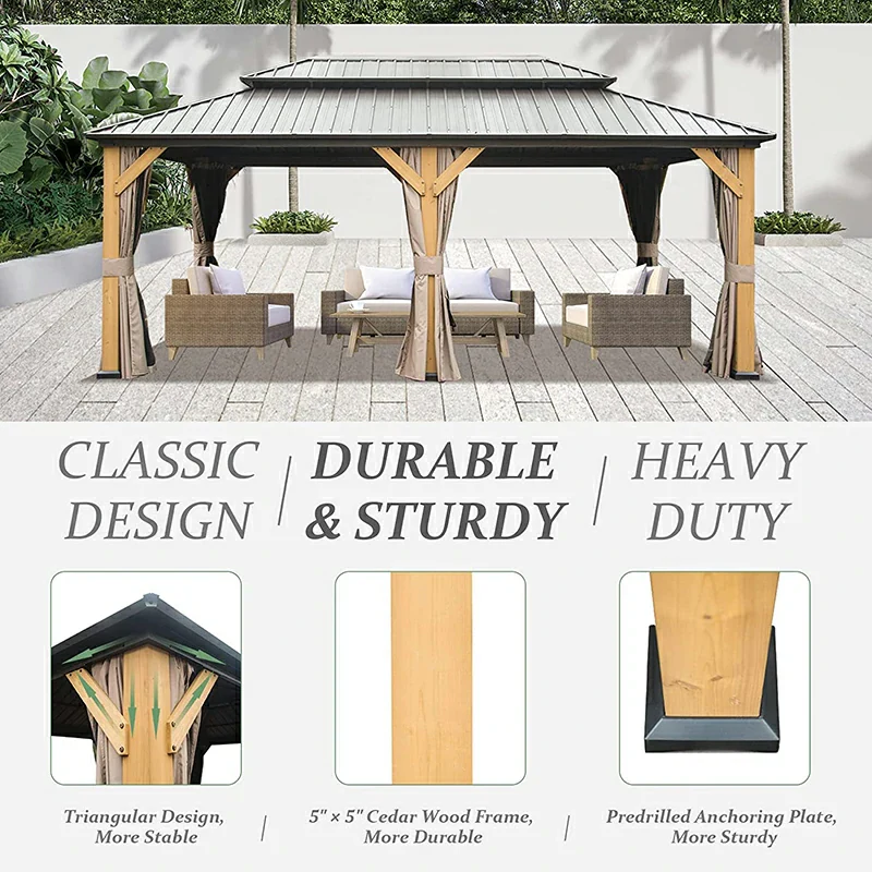 Wood Gazebo with Galvanized Steel Roof - Cedar Post - Image 38