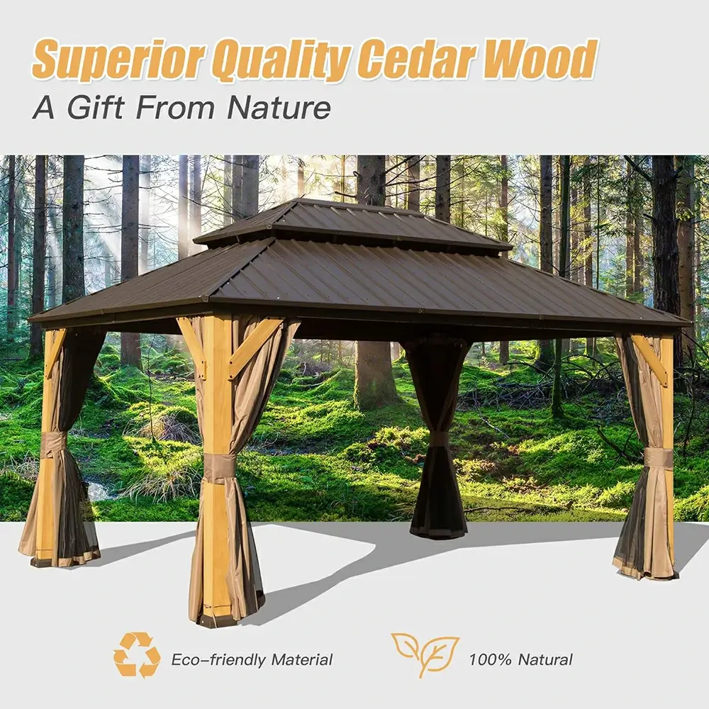 Wood Gazebo with Galvanized Steel Roof - Cedar Post - Image 4