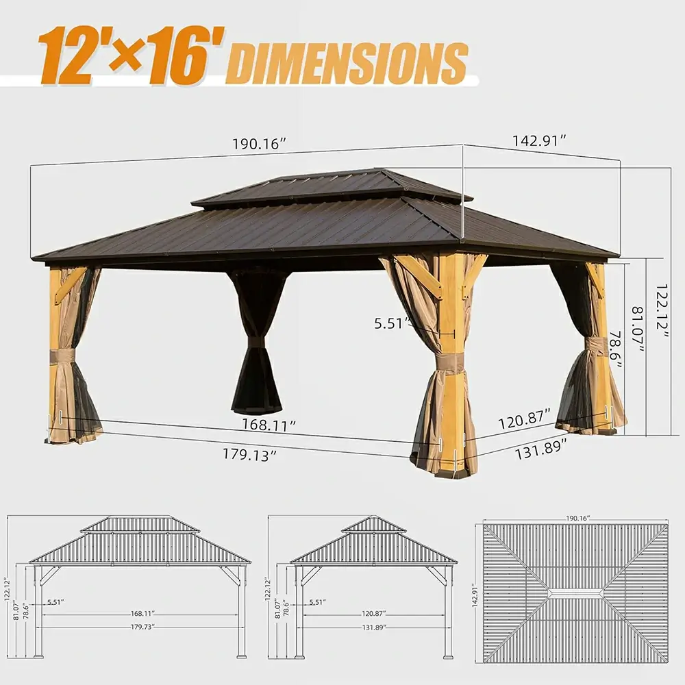 Wood Gazebo with Galvanized Steel Roof - Cedar Post - Image 41