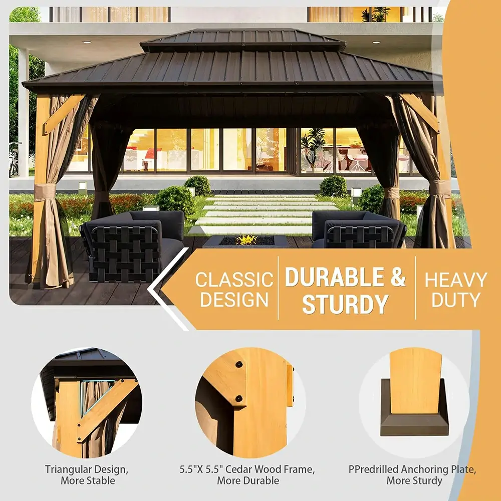 Wood Gazebo with Galvanized Steel Roof - Cedar Post - Image 42