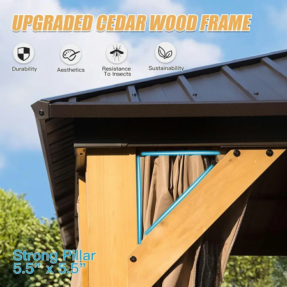 Wood Gazebo with Galvanized Steel Roof - Cedar Post - Image 44