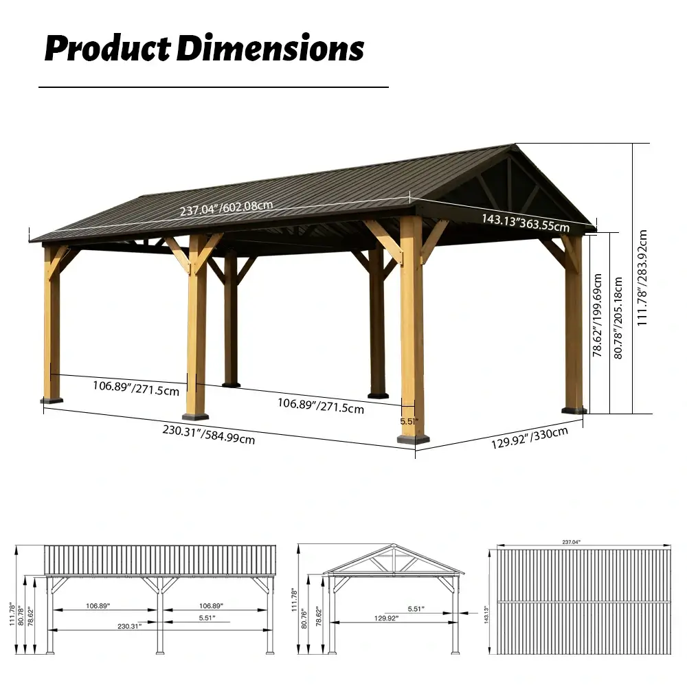 Wood Gazebo with Galvanized Steel Roof - Cedar Post - Image 49
