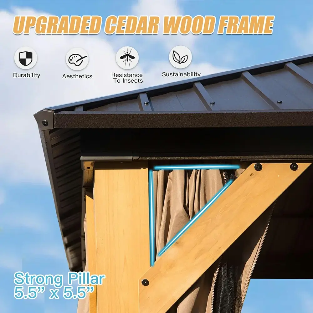 Wood Gazebo with Galvanized Steel Roof - Cedar Post - Image 5