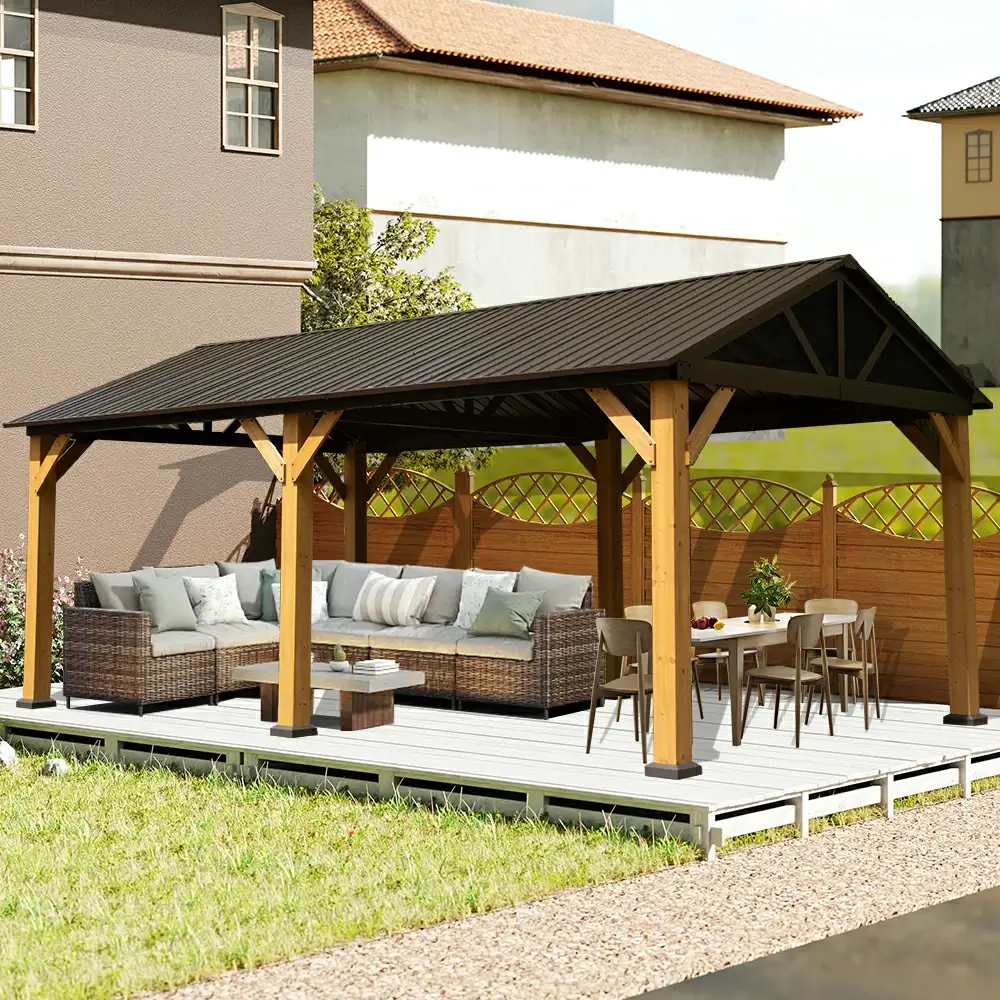 Wood Gazebo with Galvanized Steel Roof - Cedar Post - Image 56